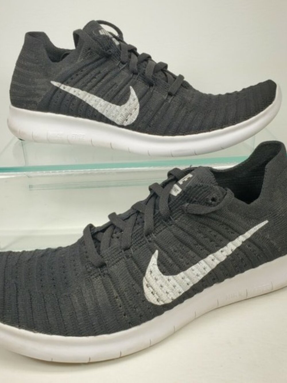 Nike Free RN Flyknit Running Shoes Black White 831069 001 Mens Size 8.5.